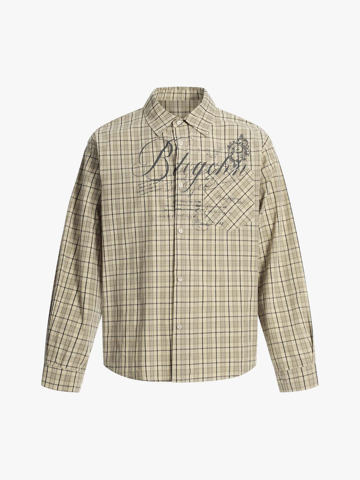 Street Print Lettering Plaid Long Sleeve Shirt
