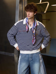 Anchor Embroidered Striped Heavyweight Sweatshirt