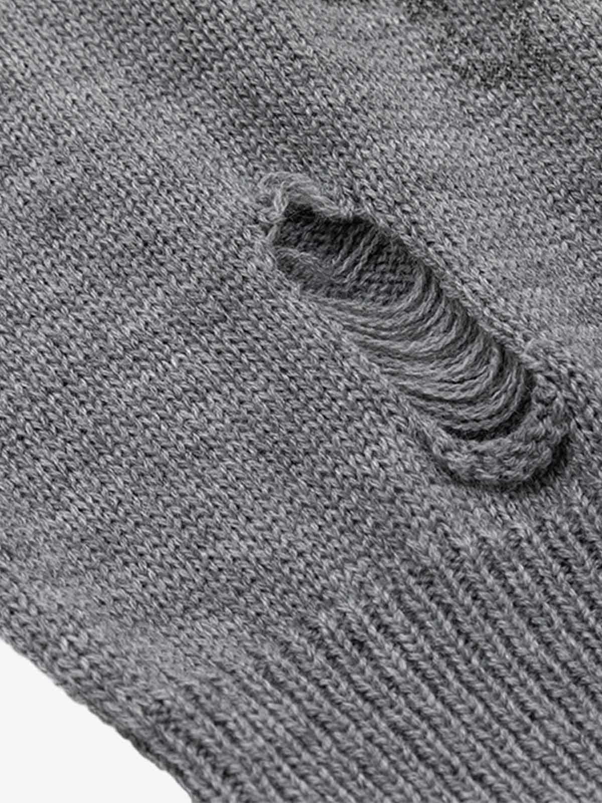 Distressed Ribbed Raglan Knit Sweater