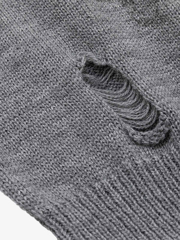 Distressed Ribbed Raglan Knit Sweater