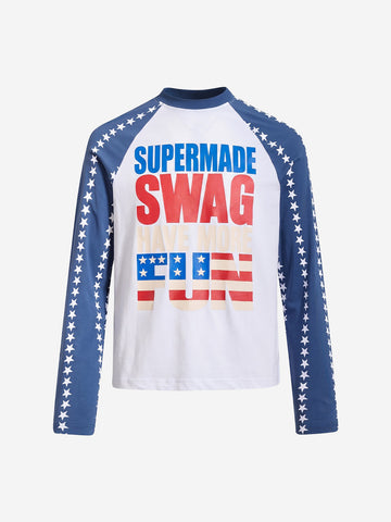 American Flag Star Graphic Color Block Long Sleeve Tee