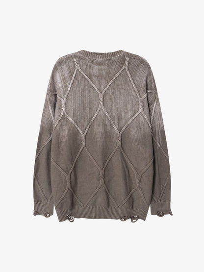 Paint Spray Hole Cable Crewneck Sweater 