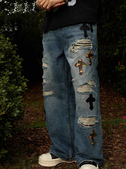 Denim Wide Leg Cropped Pants with White Stripe Design High Waist Fashion Trousers for Women 