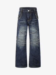 Studded Panelled Washed Jeans