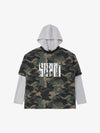 Supermade Camouflage Patchwork Faux Two-Piece Hooded Top 