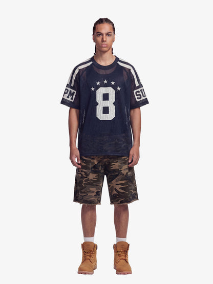 Star Design Number 8 Cropped Sleeve Stripes Jersey T-Shirt 