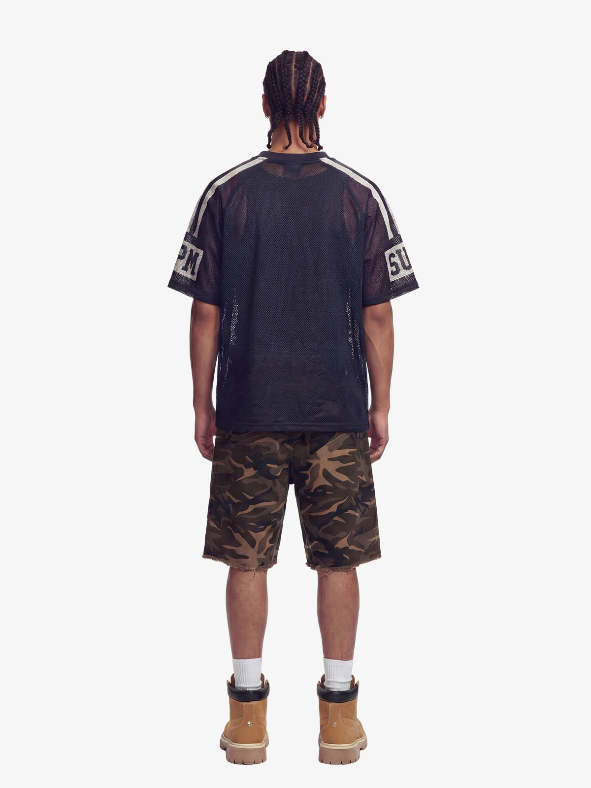 Star Design Number 8 Cropped Sleeve Stripes Jersey T-Shirt 