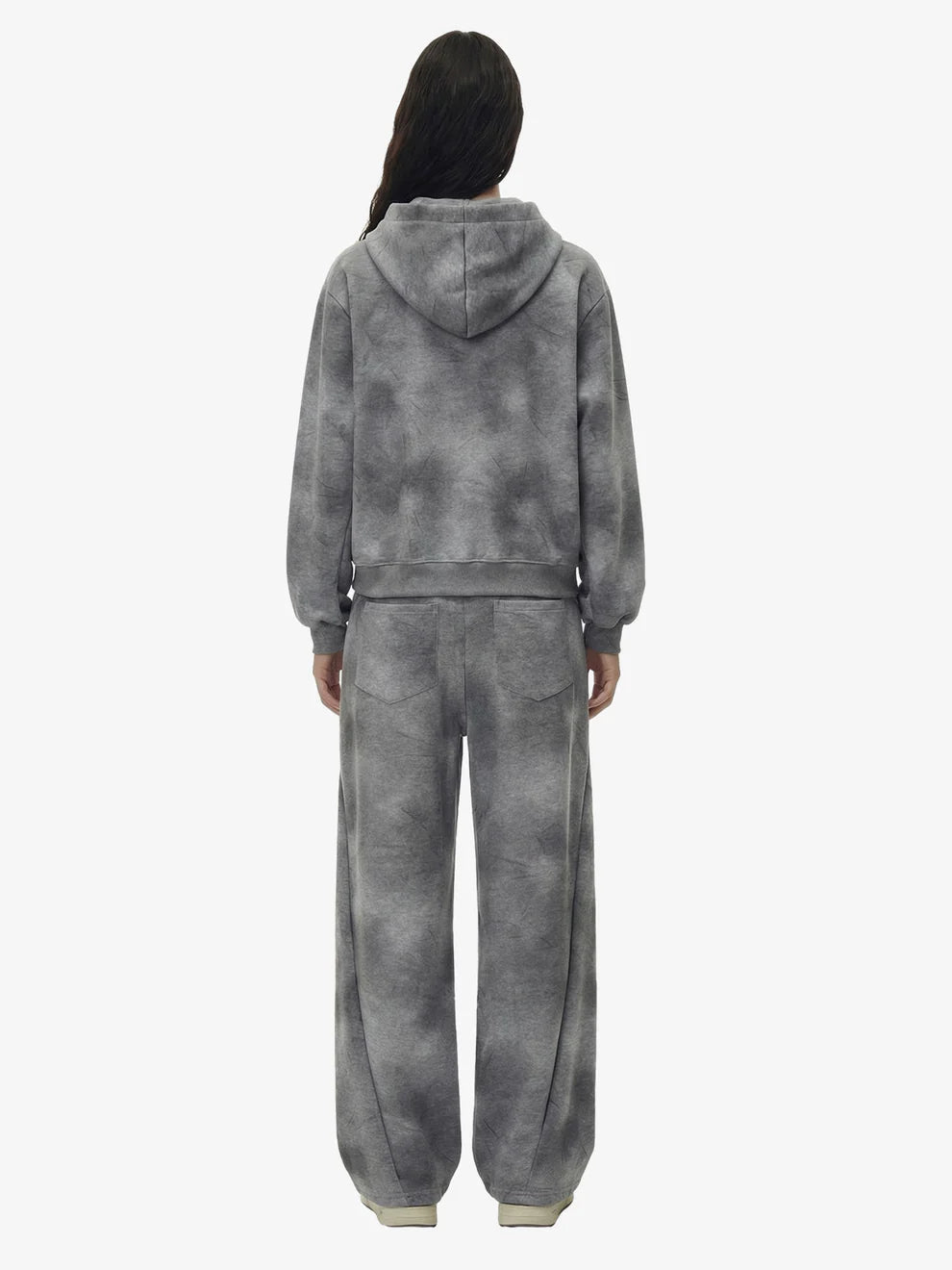 Vintage Washed Tie-Dye Zip Up Hoodie & Barrel Sweatpants Tracksuit 