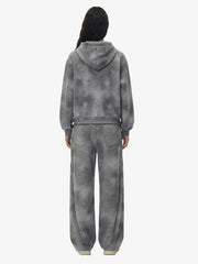 Vintage Washed Tie-Dye Zip Up Hoodie & Barrel Sweatpants Tracksuit 