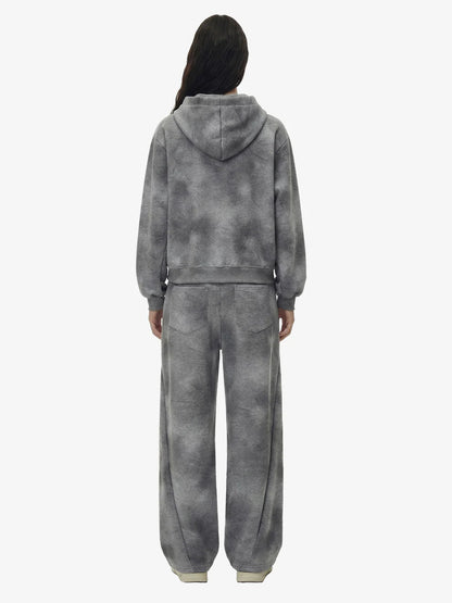 Vintage Washed Tie-Dye Zip Up Hoodie & Barrel Sweatpants Tracksuit 