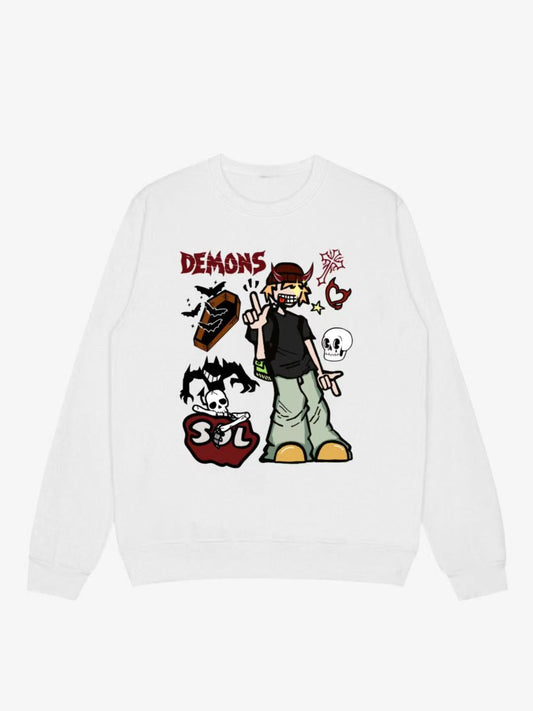 Demon Graphic White Sweatshirt 