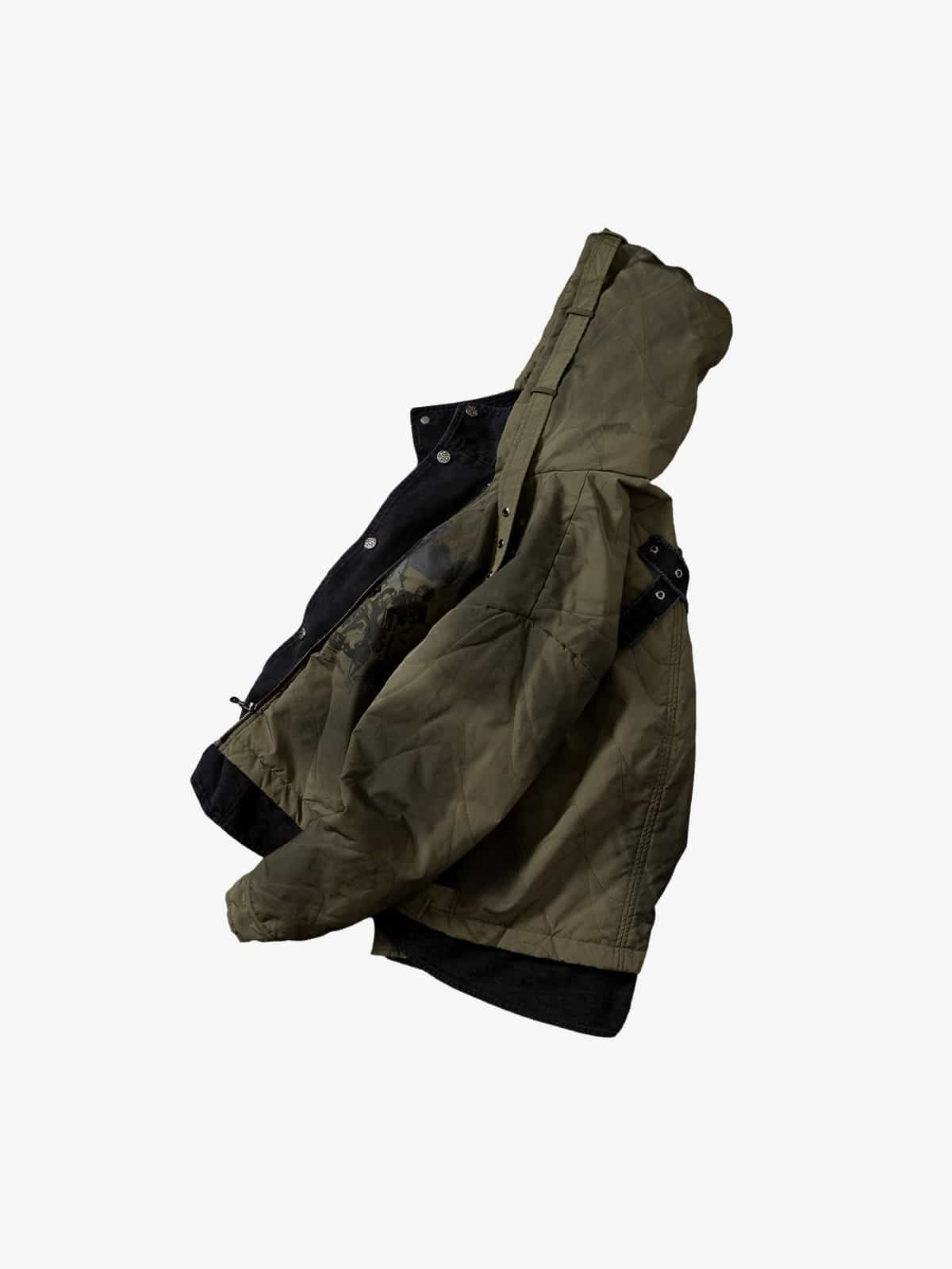 Camouflage Print Quilted Jacket with Detachable Hood for Men 