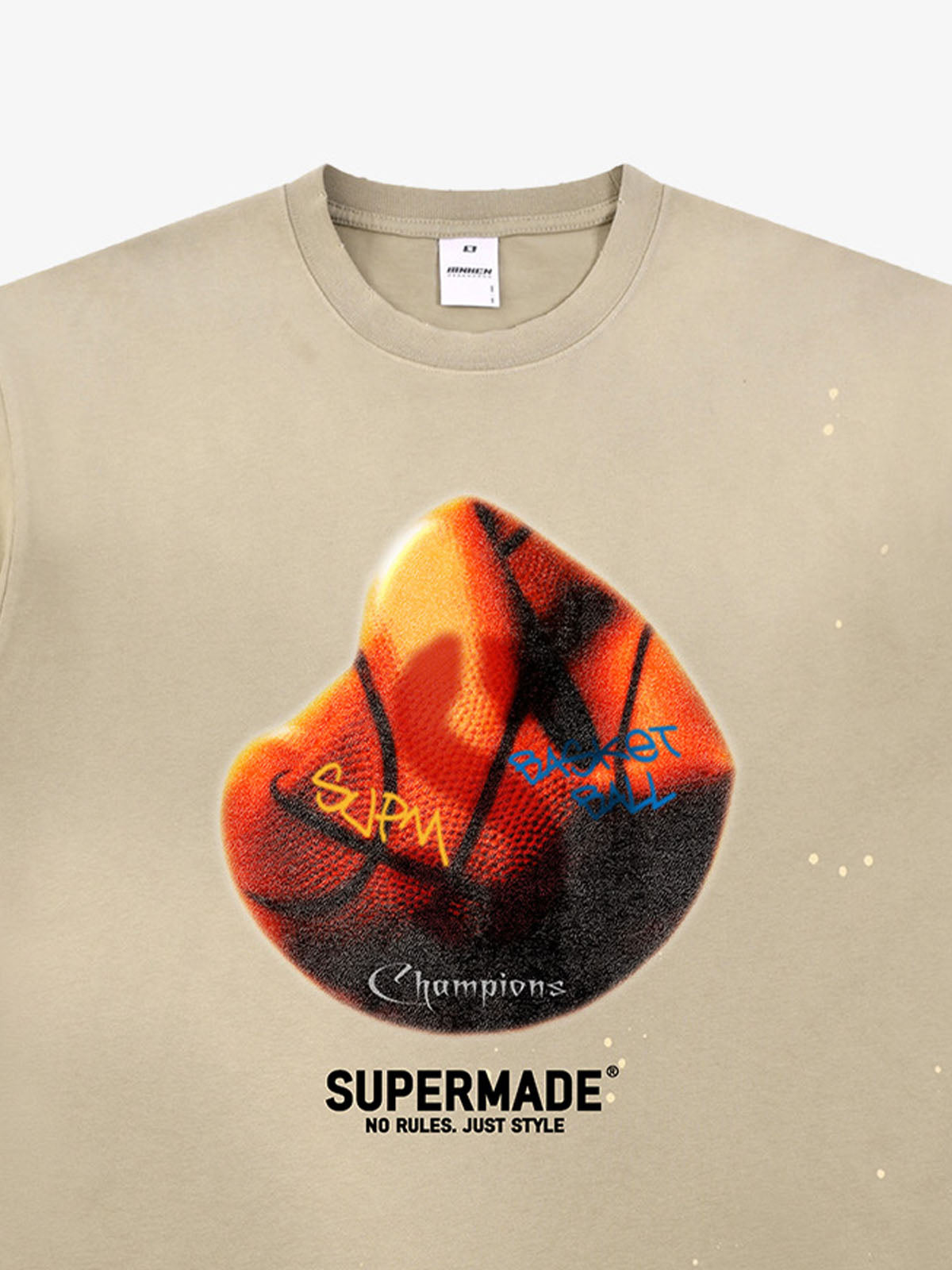 thesupermade-Cotton Basketball Print T-Shirt with Graffiti Design and Splatter Effect for Streetwear Fashion 