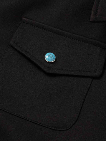 Turquoise Button Embroidered Cropped Jacket