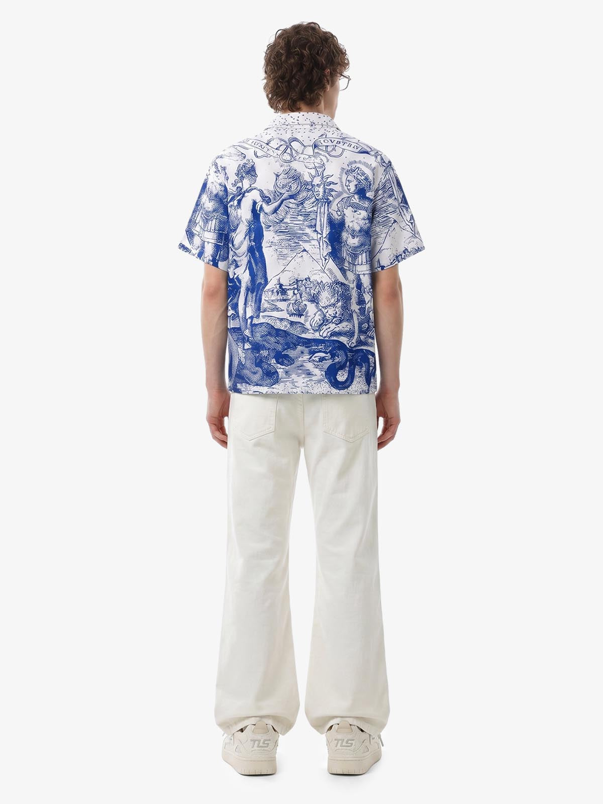 Mythological Graphic Camp Collar Boxy Shirt 