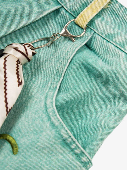 Cartoon Appliqué Denim Shorts