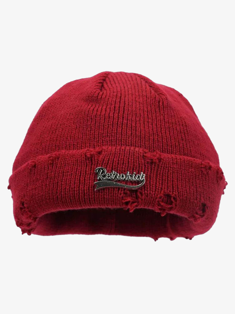 Ripped Metal Letter Knit Beanie