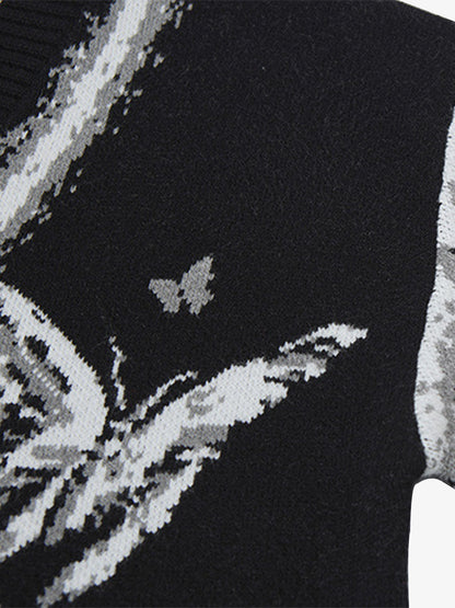 Retro Butterfly Gradient Knit Cardigan Sweater 