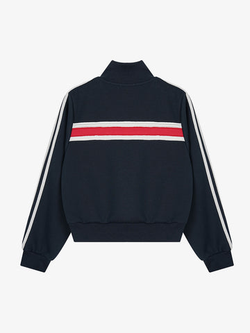 Flag Pattern Applique Contrast Stripes Cropped Jacket