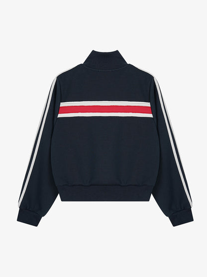 Flag Pattern Applique Contrast Stripes Cropped Jacket