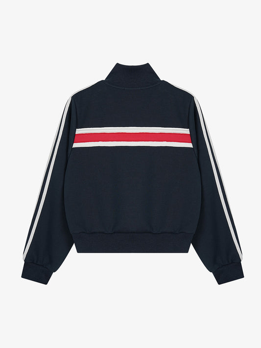 Flag Pattern Applique Contrast Stripes Cropped Jacket