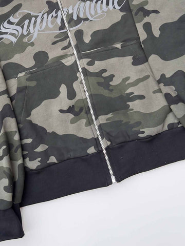 Fur Hood Cardigan Camouflage Set