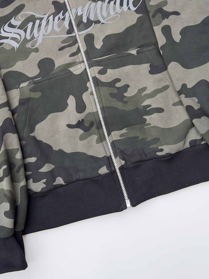 Fur Hood Cardigan Camouflage Set