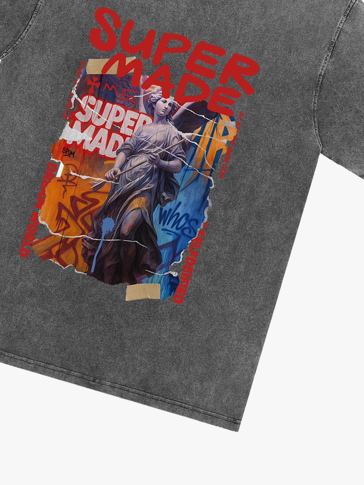 Cotton Blend SUPERMADE Sculpture Sraffiti Sticker Pattern T-Shirt 