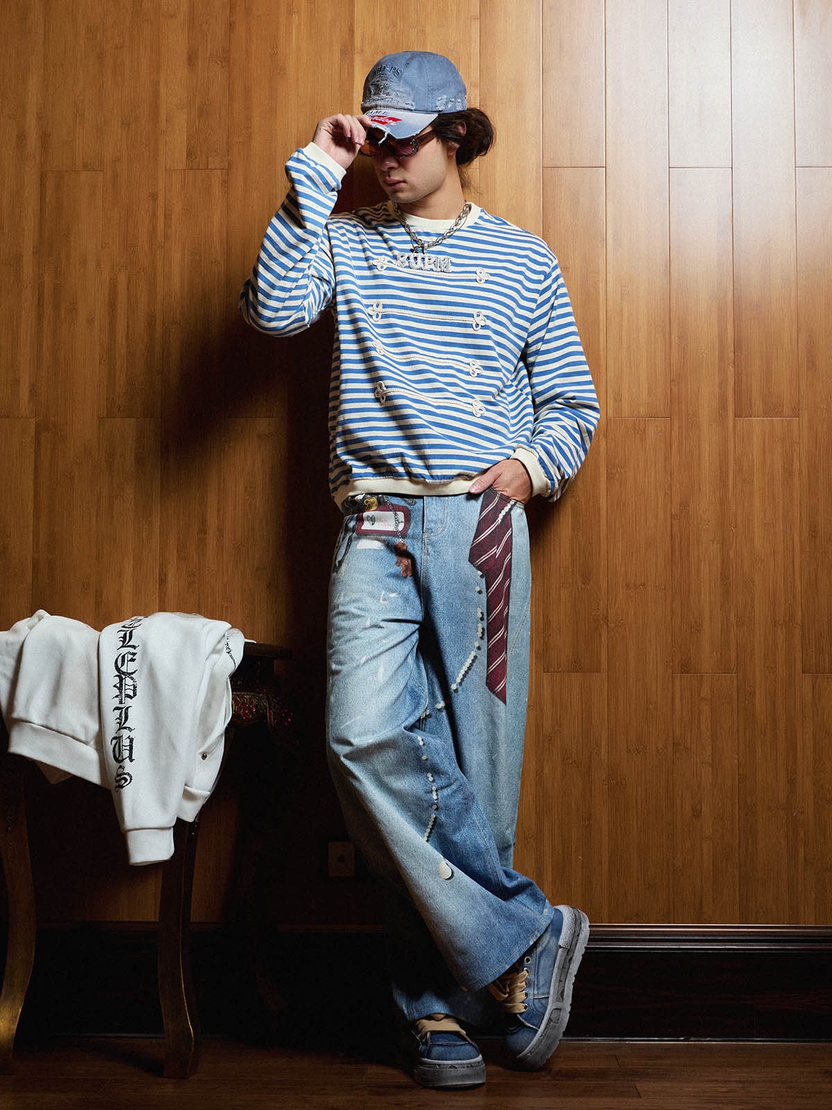 Striped Frog-Button Long Sleeve Tee