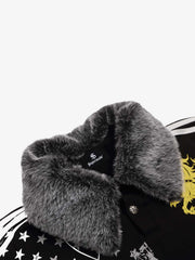Faux-Fur Lapel Collar Sporty Polo Shirt