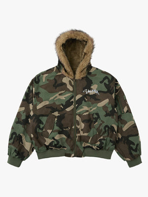 Camouflage Fur Collar Reversible Cotton Jacket - 2499 