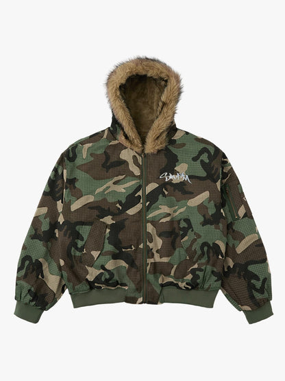 Camouflage Fur Collar Reversible Cotton Jacket - 2499 