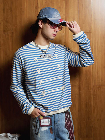 Striped Frog-Button Long Sleeve Tee