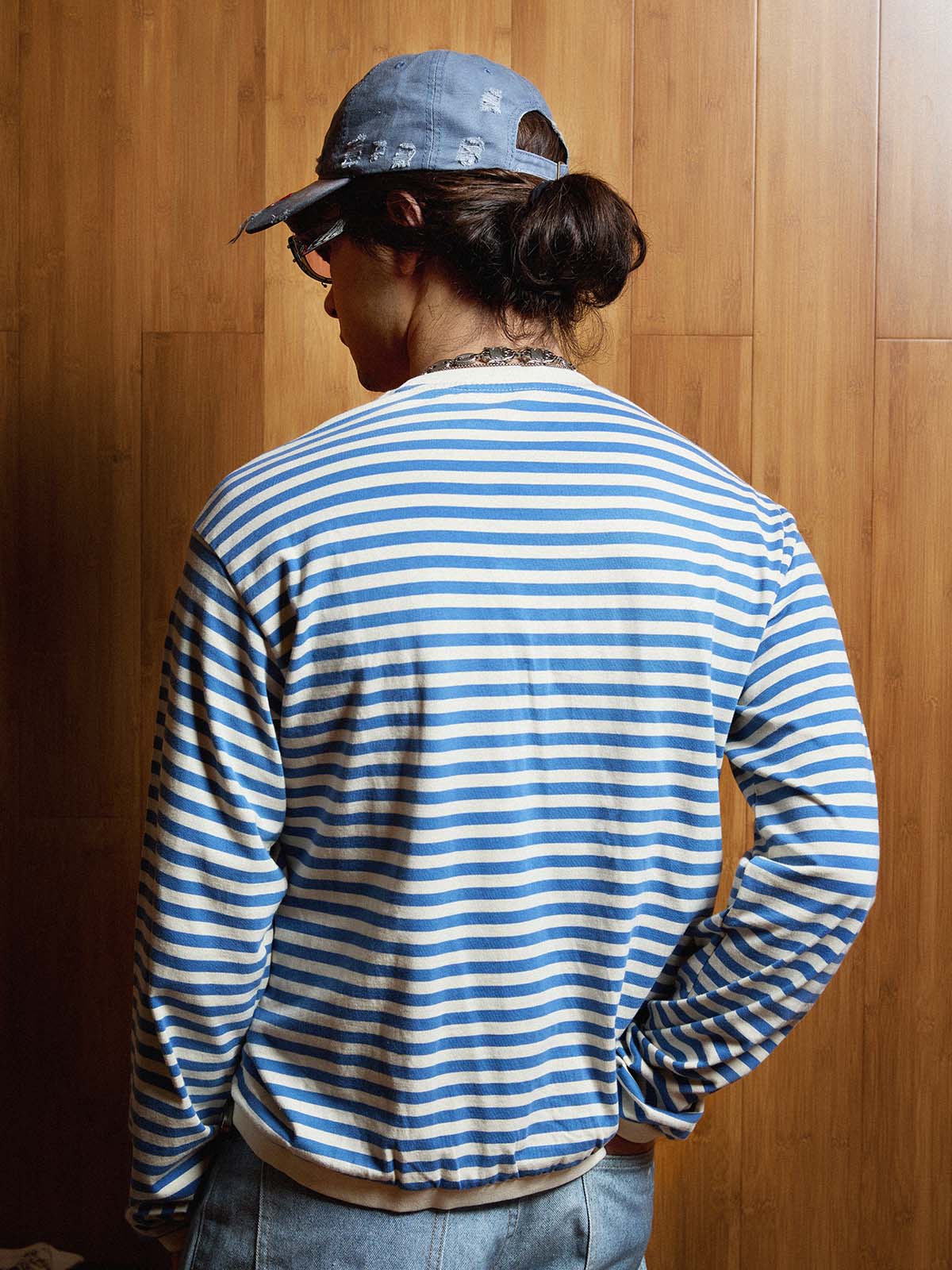 Striped Frog-Button Long Sleeve Tee