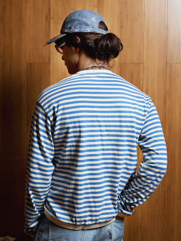 Striped Frog-Button Long Sleeve Tee