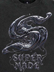 Gothic Liquid Metal Ripped Washed T-Shirt 