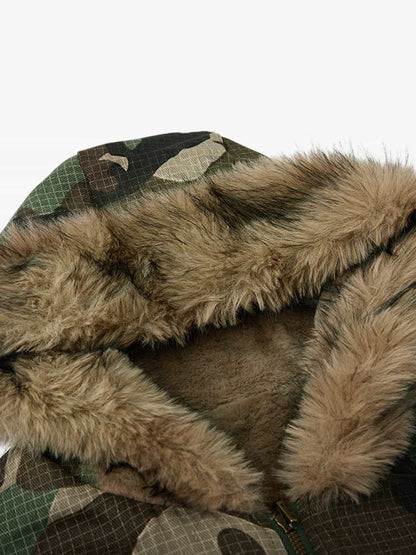 Camouflage Fur Collar Reversible Cotton Jacket - 2499 