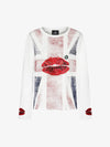 Cotton Casual T-Shirt with Lip Print Sleeve Detail