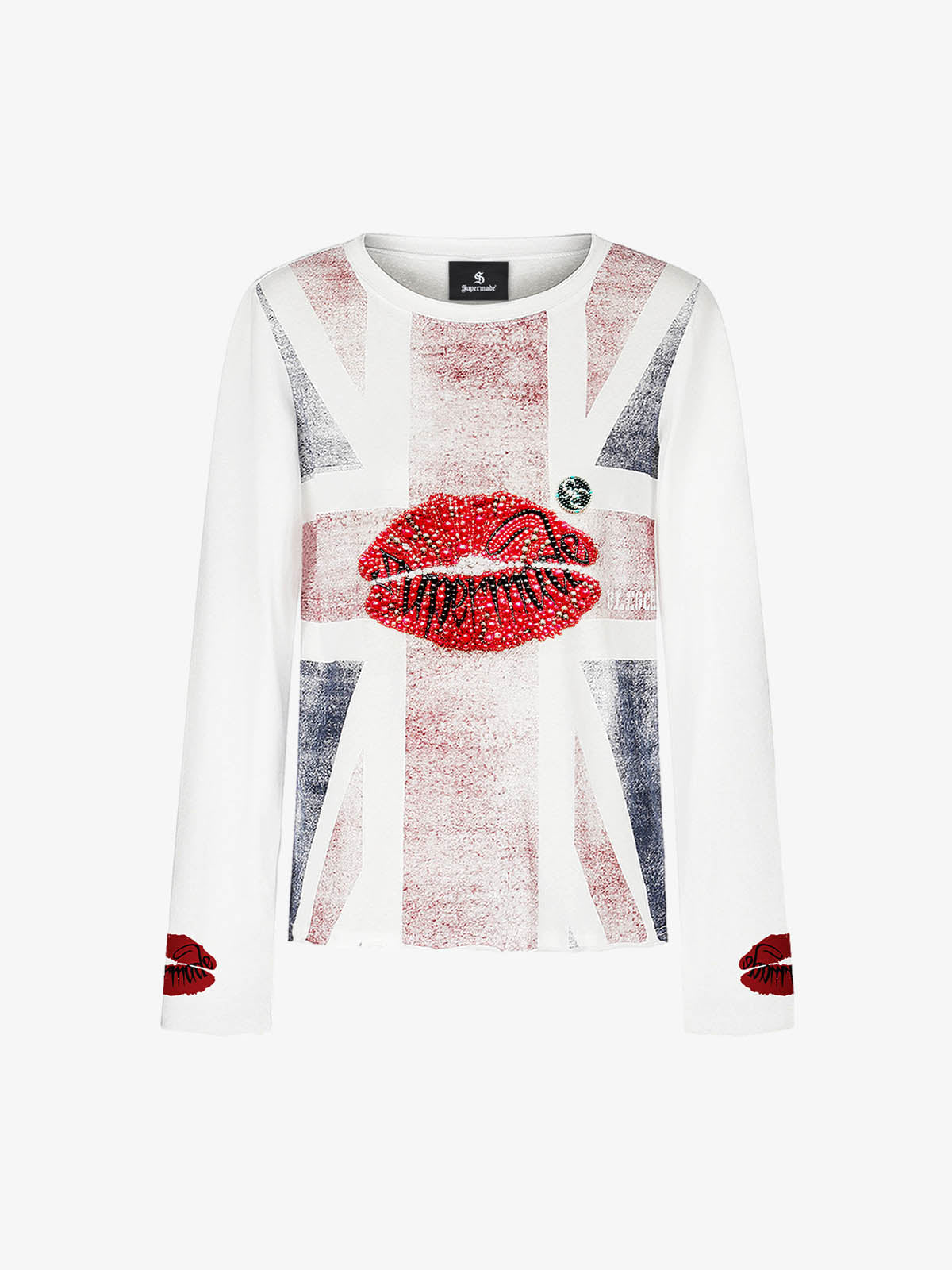 Cotton Casual T-Shirt with Lip Print Sleeve Detail