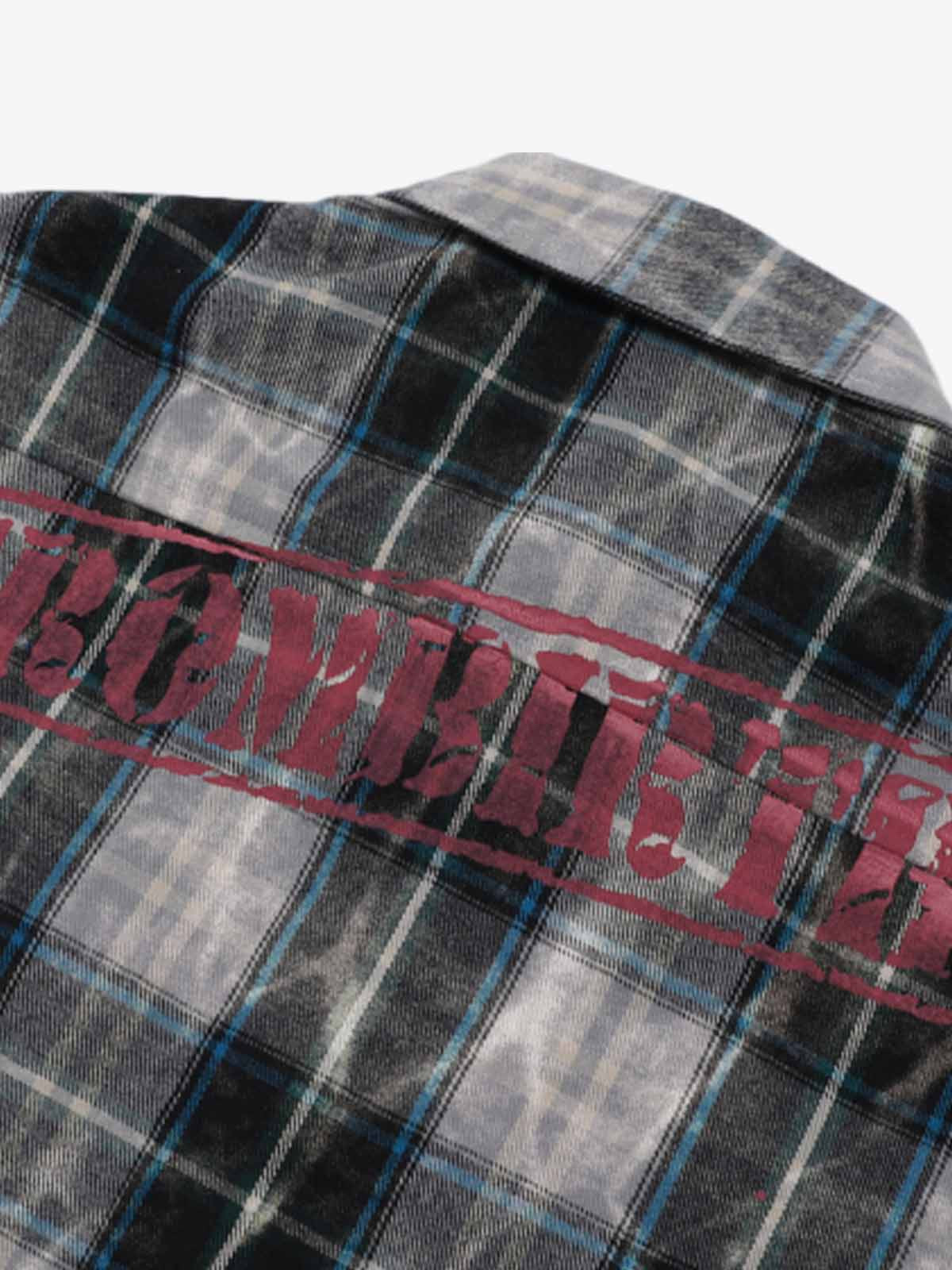Thesupermade Street Hip-hop Washed Distressed Mottled Plaid Red Print Long-sleeved Shirt 