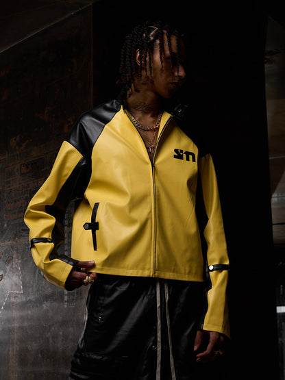 Original Contrast Color Leather Jacket 