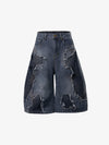 Embroidered Distressed Frayed-Hem Denim Shorts