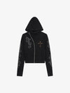 Rhinestone Asymmetrical Placket Zip-Up Hoodie