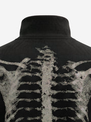 Skull Graphic Waffle Double-Zip Stand-Collar Sweatshirt