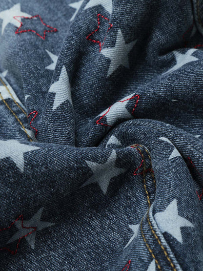 Star-Printed Wide-Leg Denim Culottes for Women - Stylish and Comfortable Everyday Wear 