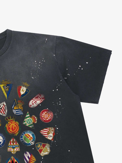 Distressed Ink Splatter Pattern Team Logo Collection T-shirt 