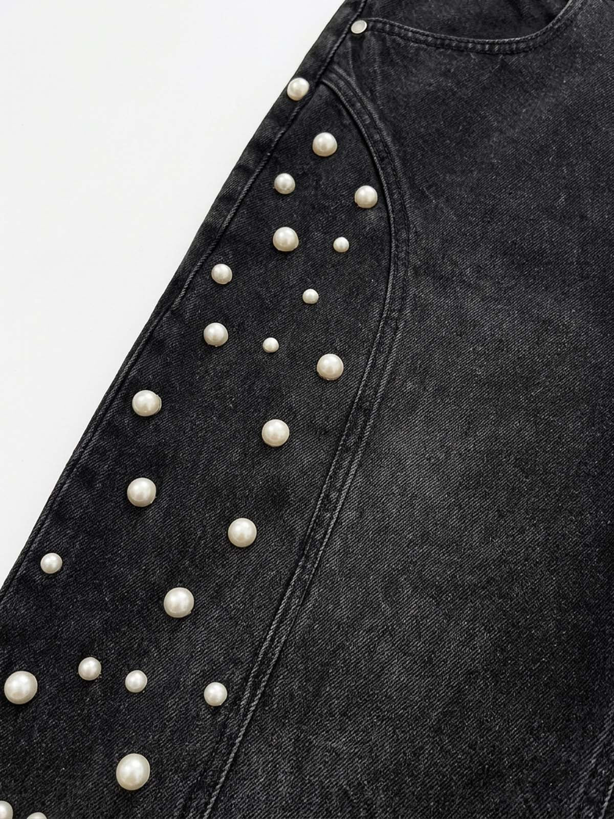 Scorpion Embroidered Pearl-Studded Distressed Straight-Leg Jeans