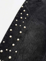 Scorpion Embroidered Pearl-Studded Distressed Straight-Leg Jeans