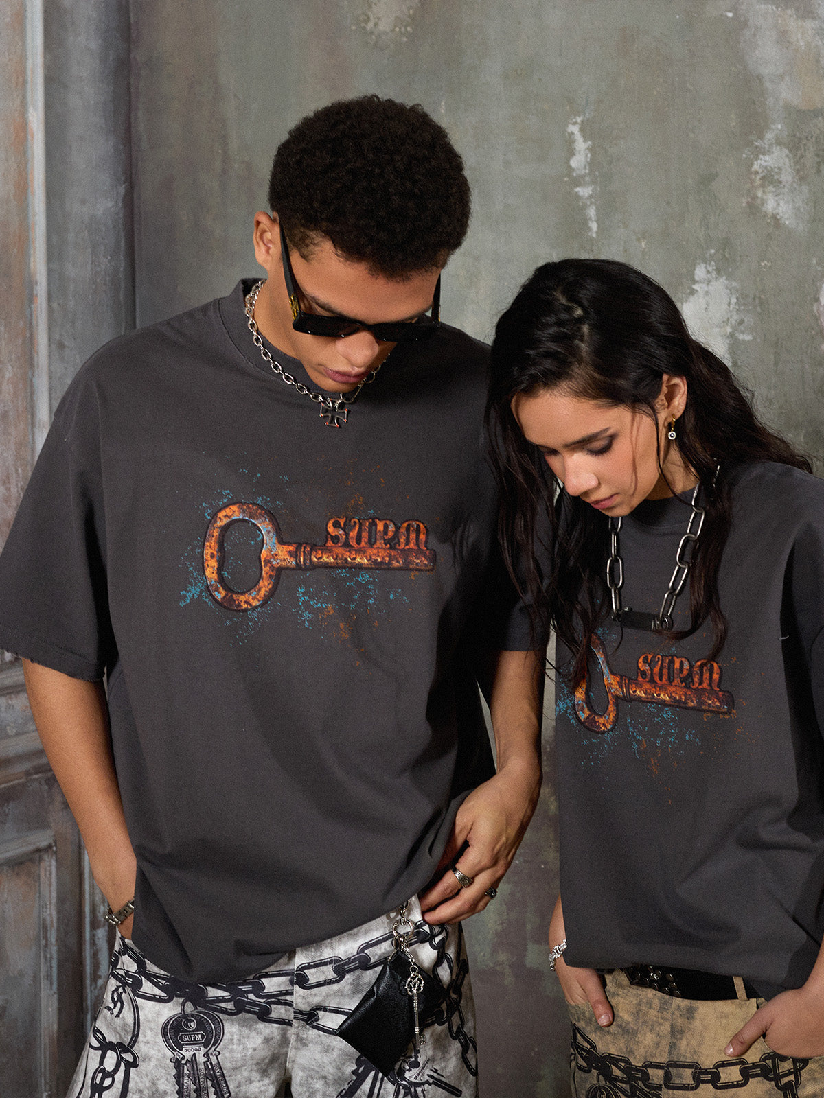 Supermade Rusty Metal Key Print T-Shirt 