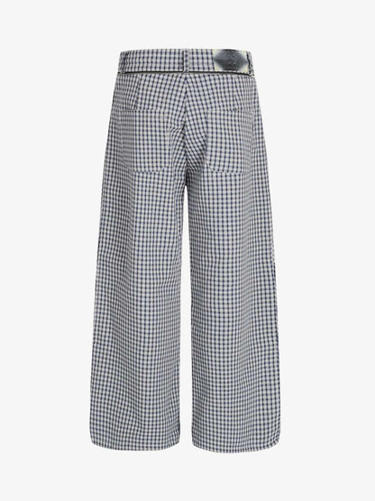 Checkered Wide-Leg Pants with Asymmetrical Panel Detail 